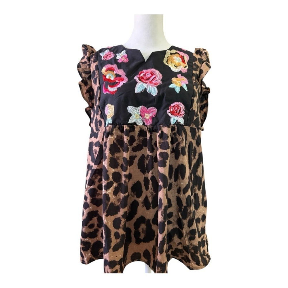 Emery Rose Women’s Eclectic, Boho, Summer Top Animal Print Floral Small